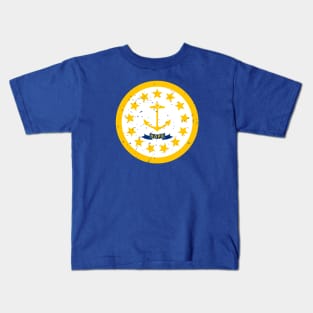 Retro Rhode Island State Flag // Vintage Rhode Island Grunge Emblem Kids T-Shirt